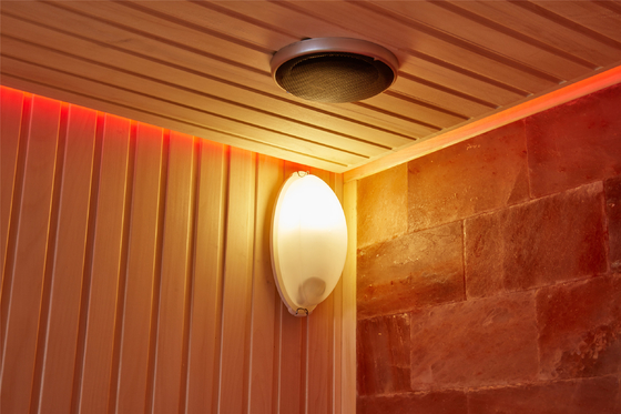 Stanza di pietra su misura Cedar Aspen Sauna Room rosso di legno dell'interno della stazione termale del sale della roccia di lusso